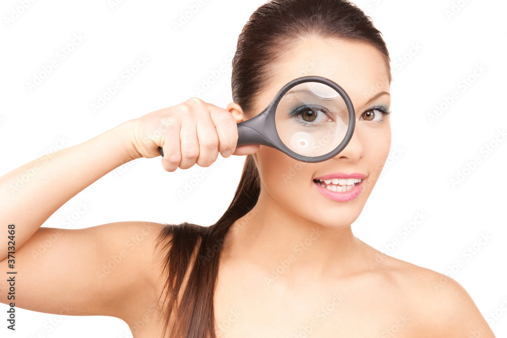 woman with magnifying glass woman with magnifying glass