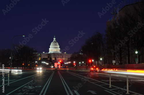 Washington DC - US Capitol at night with street lights