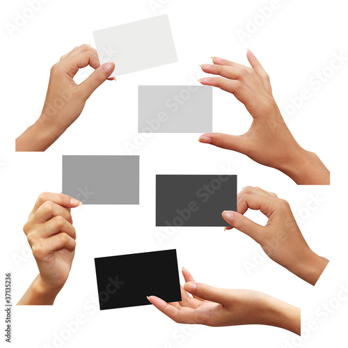 Collection of business card white, gray, and black in hand