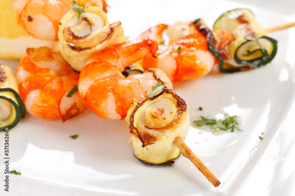 Prawn Skewers with vegetables Prawn Skewers with vegetables