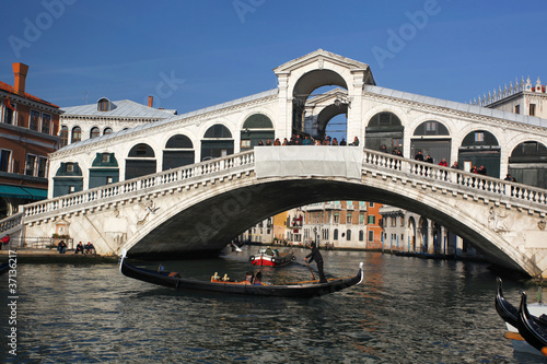 Venice, Ponte Rialto bridge with gondola