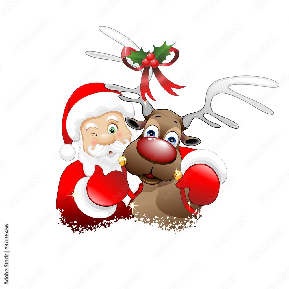 Vettoriale Stock Babbo Natale e Renna Cartoon-Santa Claus and  Reindeer-Vector | Adobe Stock