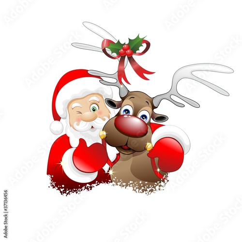 Babbo Natale e Renna Cartoon-Santa Claus and Reindeer-Vector