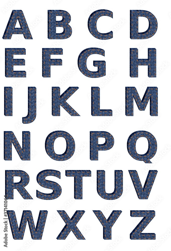 Blue Denim Alphabet with Orange Stitching