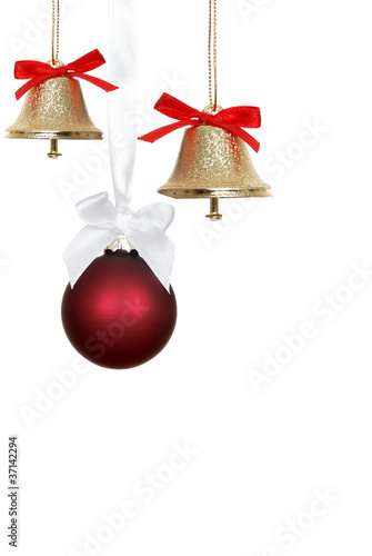 Red christmas ornaments and bells