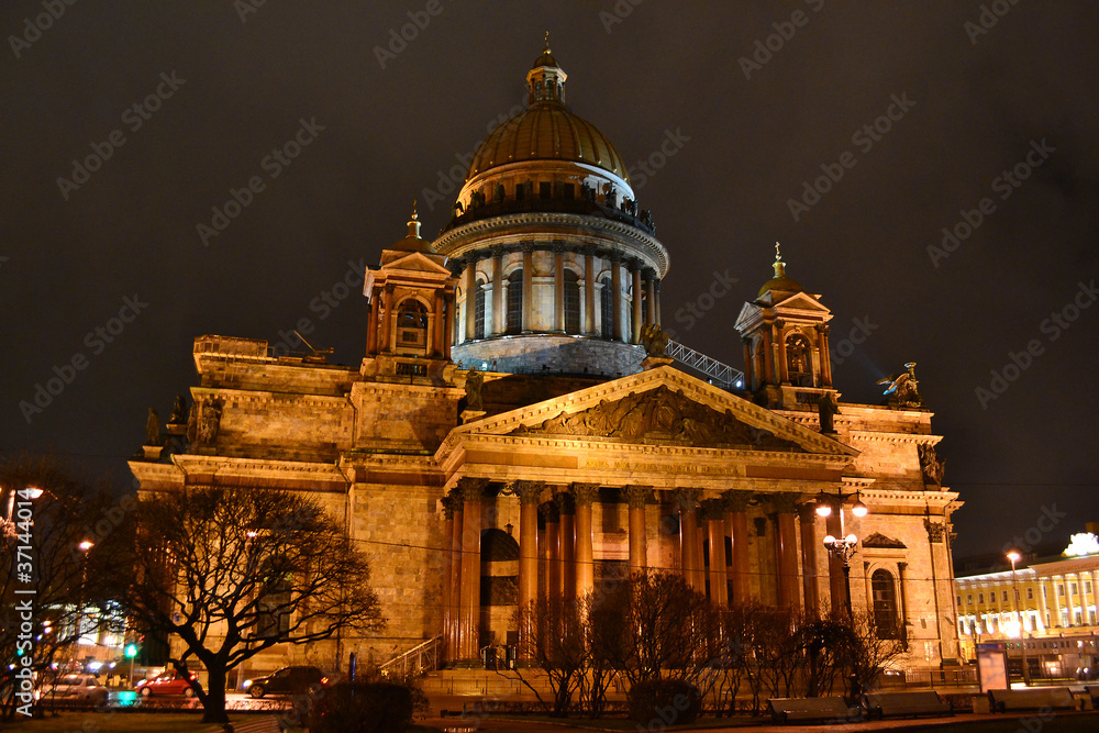 View of night St. Petersburg. Saint Isaac's Cathedral