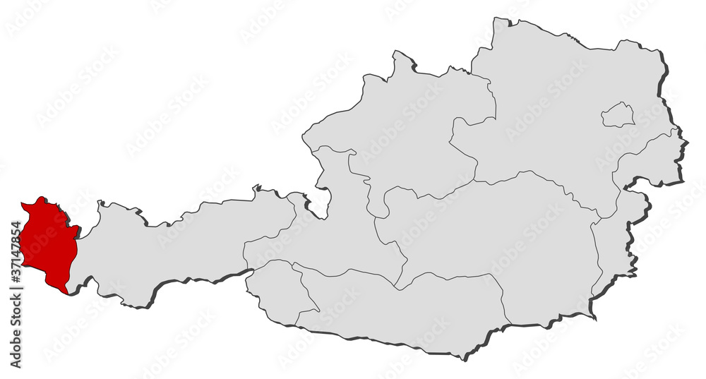 Obraz premium Map of Austria, Vorarlberg highlighted