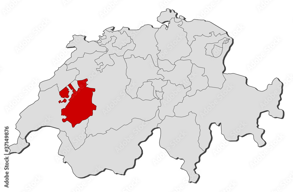Map of Swizerland, Fribourg highlighted
