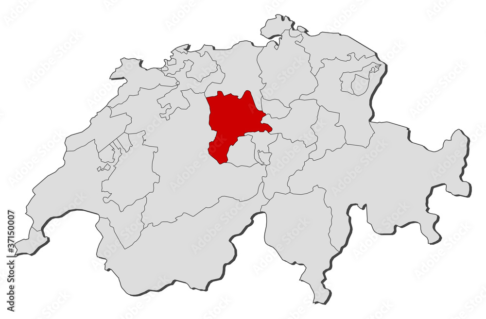 Map of Swizerland, Lucerne highlighted