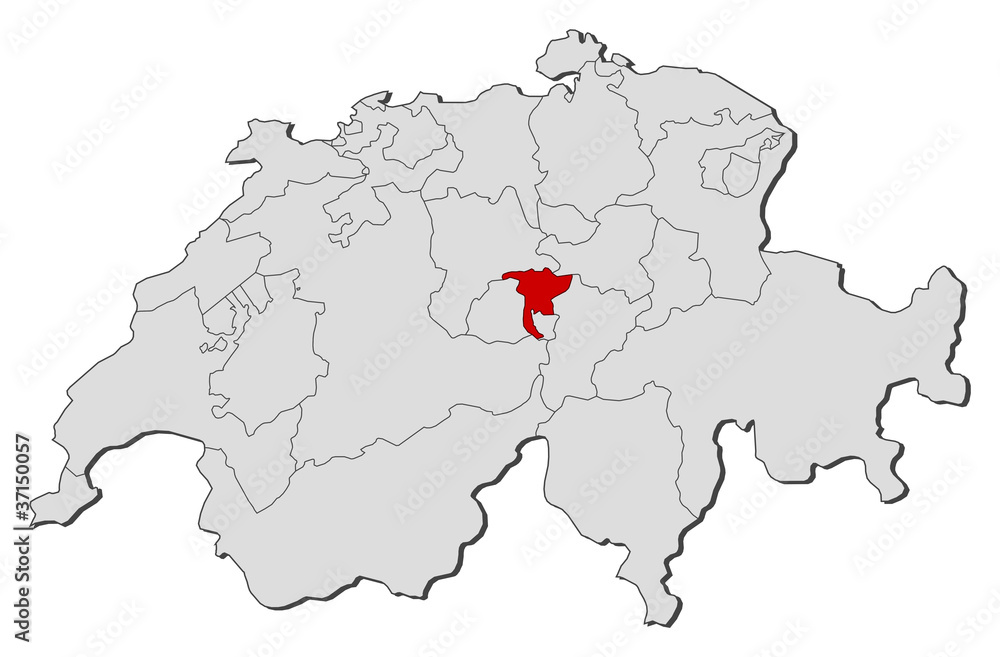 Map of Swizerland, Nidwalden highlighted