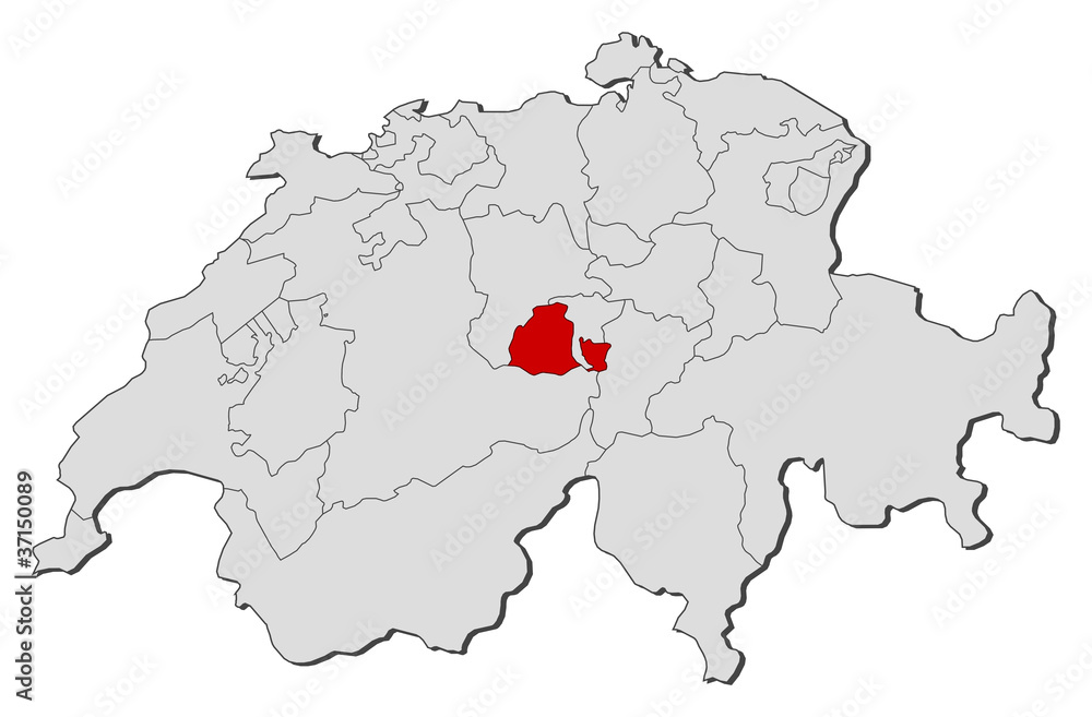 Map of Swizerland, Obwalden highlighted Map of Swizerland, Obwalden highlighted