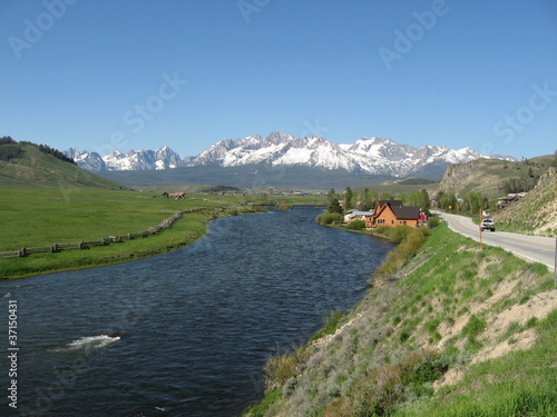 Sawtooth Mountains and Salmon River in Stanley Idaho
