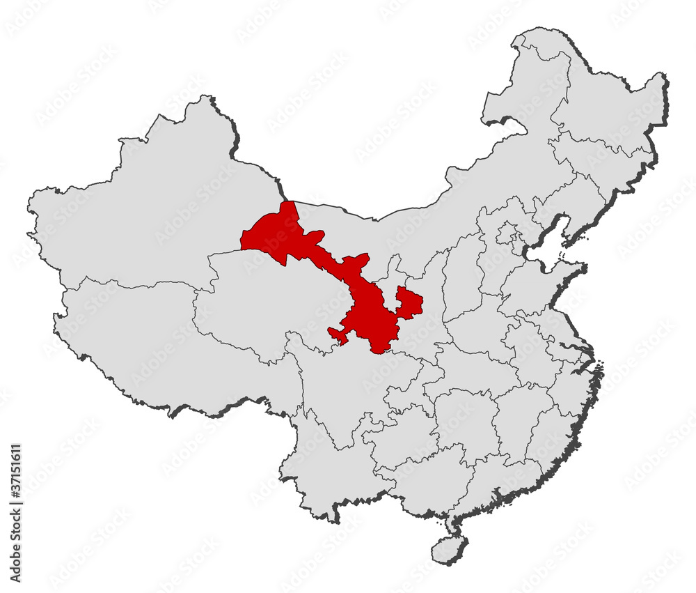 Map of China, Gansu highlighted
