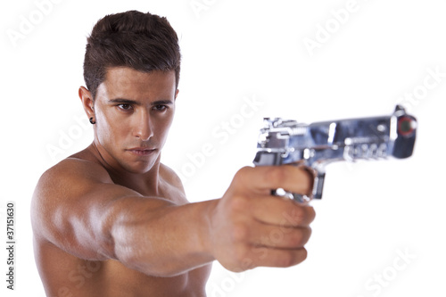 Man aiming a handgun