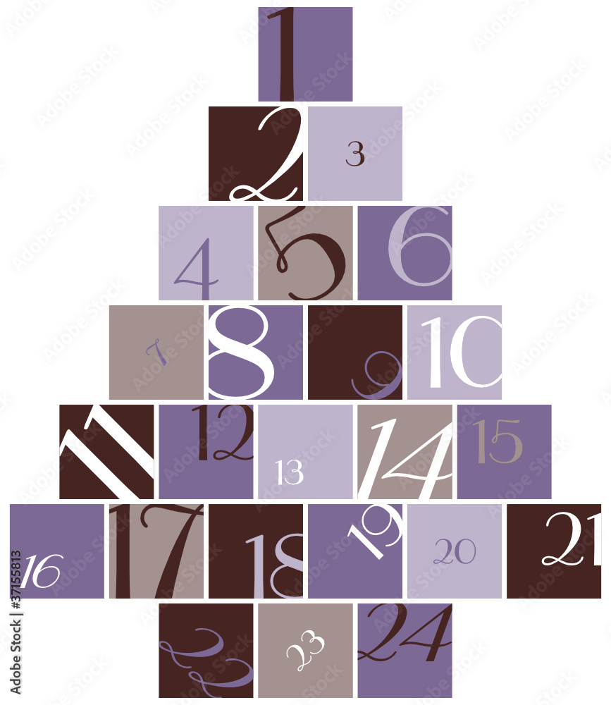 Advent Calendar Numbers Tree Purple/Brown/White Advent Calendar Numbers Tree Purple/Brown/White