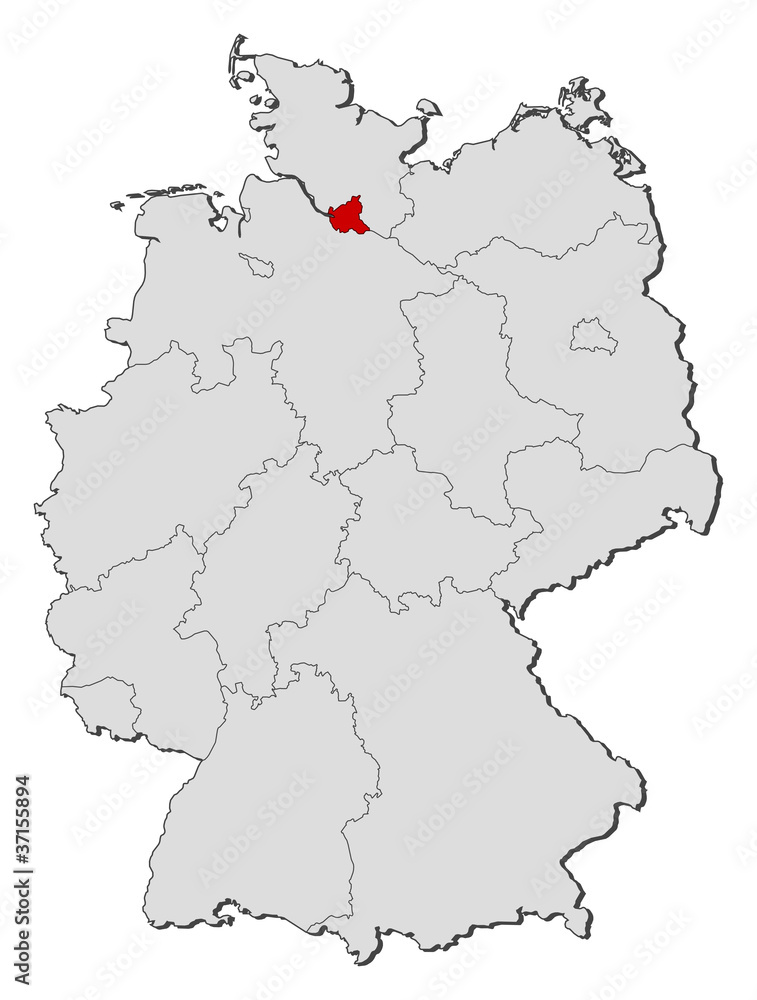 Map of Germany, Hamburg highlighted