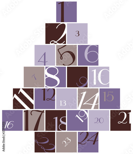 Advent Calendar Numbers Tree Purple/Brown/White
