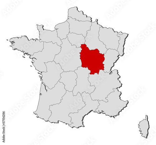 Map of France, Burgundy highlighted