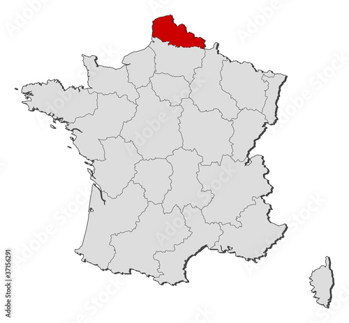 Map of France  Nord-Pas-de-Calais highlighted