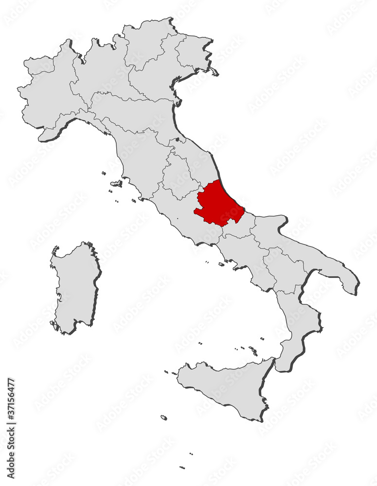 Map of Italy, Abruzzo highlighted