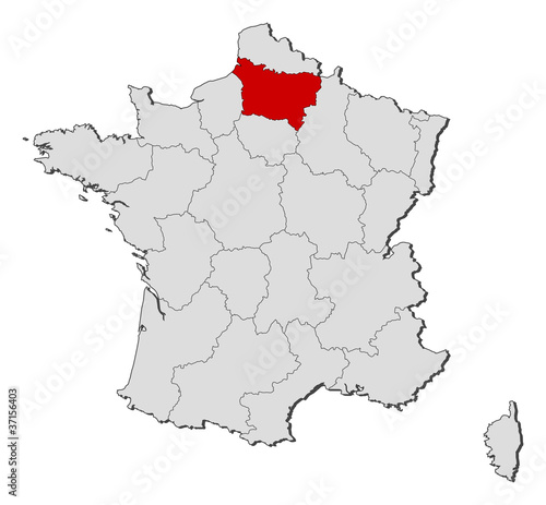 Map of France  Picardy highlighted