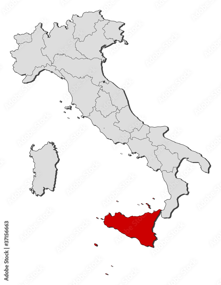 Map of Italy, Secely highlighted