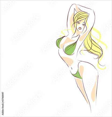 VECTOR Background with the beautiful young   woman in bikini