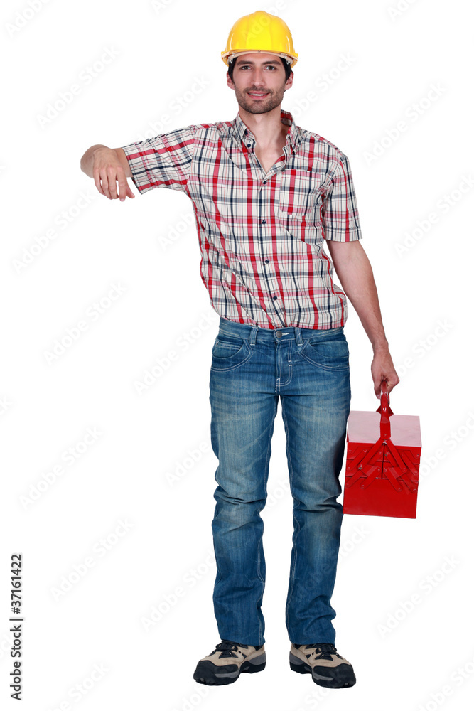 A janitor with a toolbox. A janitor with a toolbox.