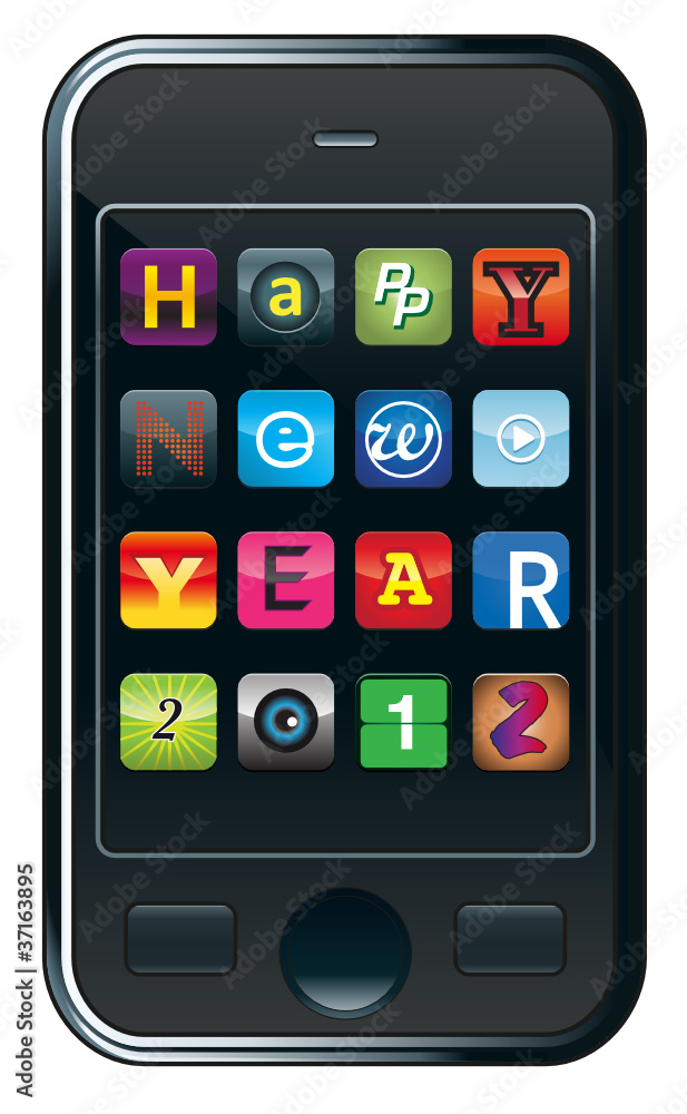 Happy New year with Smartphone Icons Happy New year with Smartphone Icons