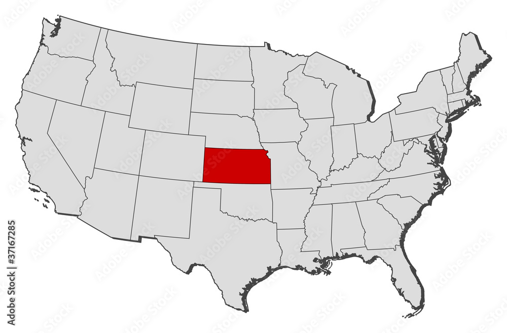 Fototapeta premium Map of the United States, Kansas highlighted