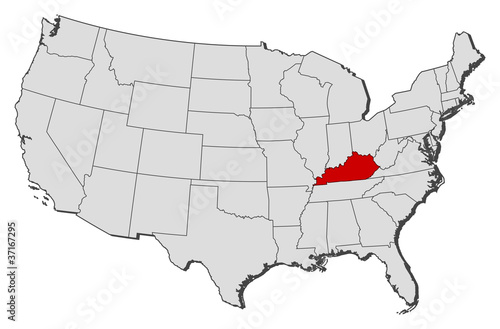 Map of the United States, Kentucky highlighted