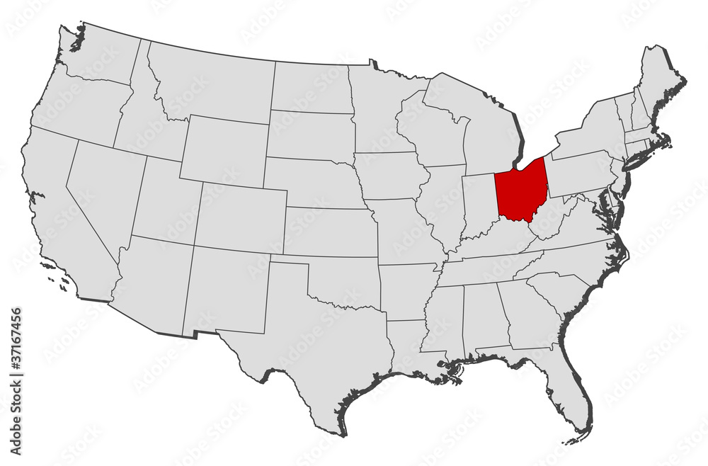 Fototapeta premium Map of the United States, Ohio highlighted