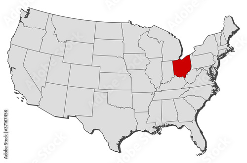 Map of the United States, Ohio highlighted