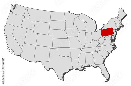 Map of the United States, Pennsylvania highlighted