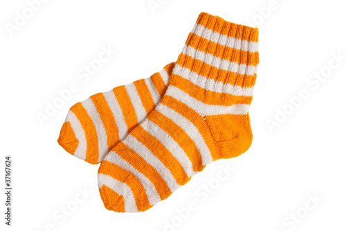 Handmade bright stripped socks isolated on a white