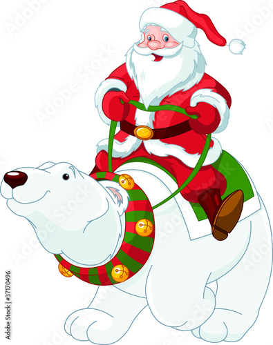 Santa Claus riding on polar bear
