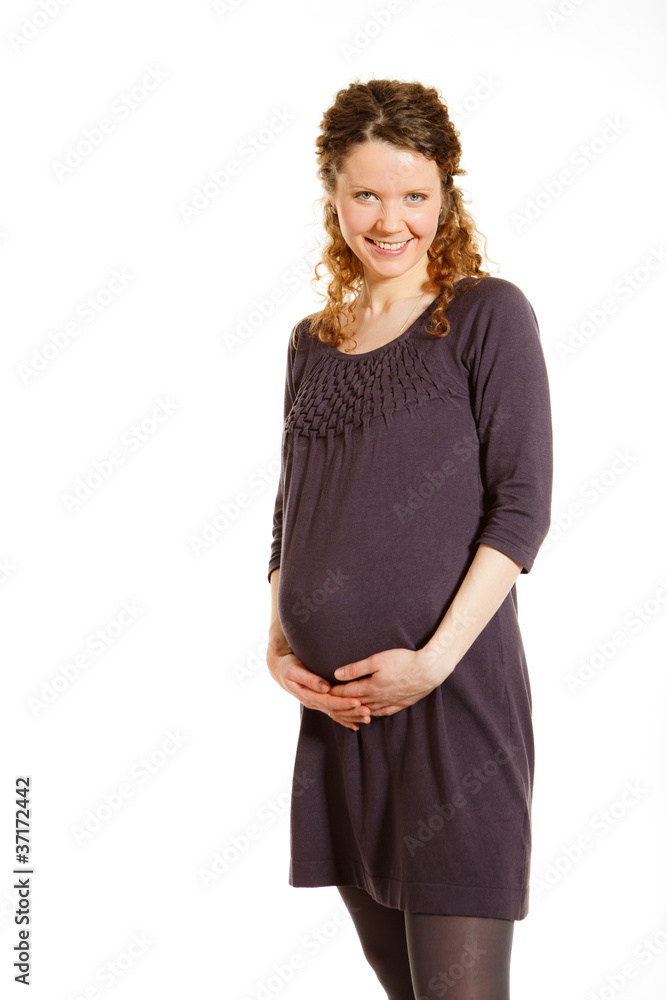 Beautiful pregnant woman staying on white background Beautiful pregnant woman staying on white background