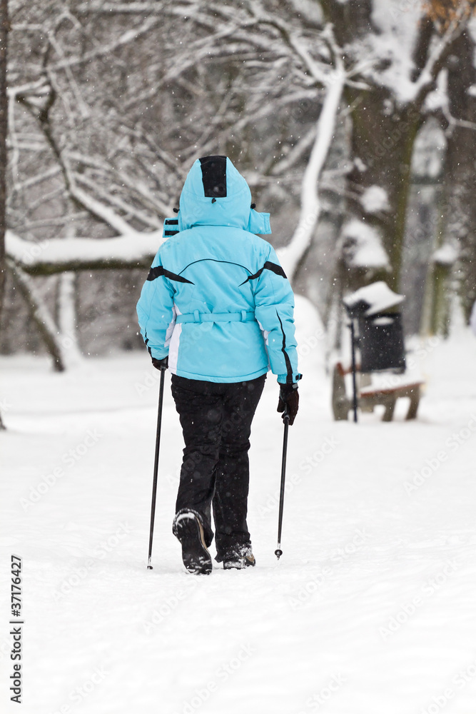 Nordic walking on snow