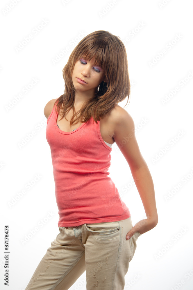 Beautiful sad girl looks down Beautiful sad girl looks down