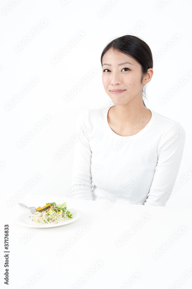 attractive asian woman eating salad attractive asian woman eating salad