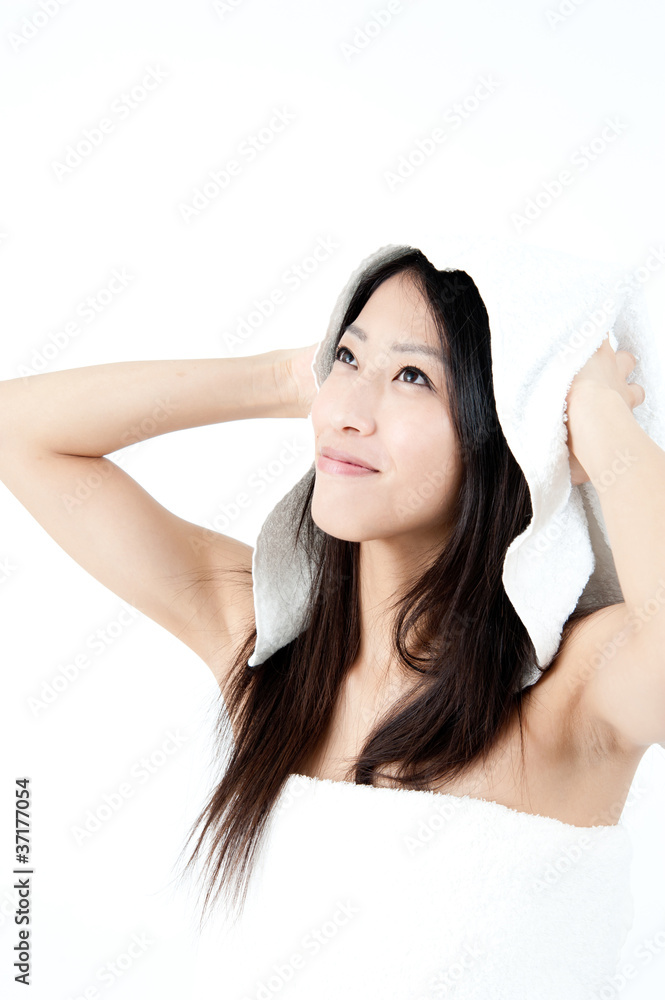 attractive asian woman washing her hair attractive asian woman washing her hair