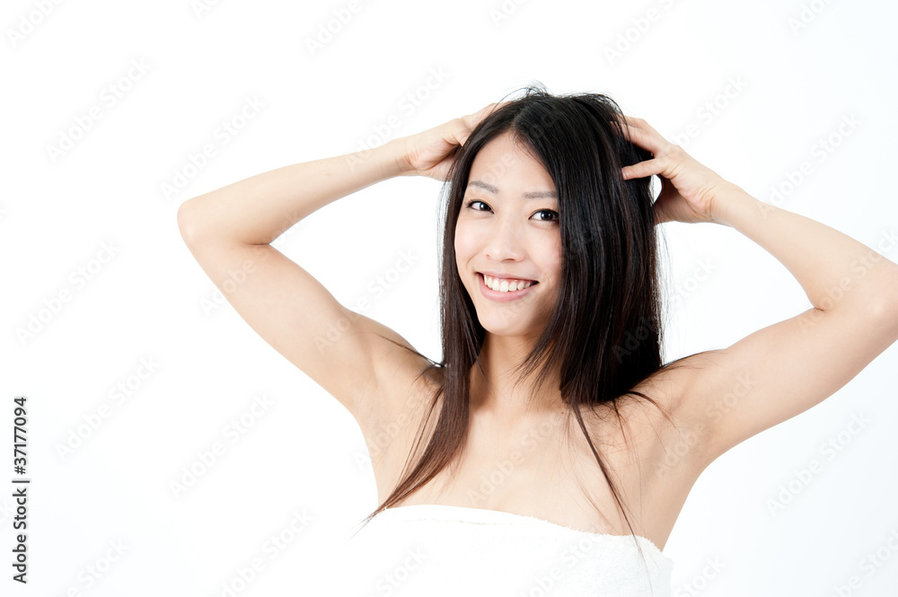 attractive asian woman with black long hair