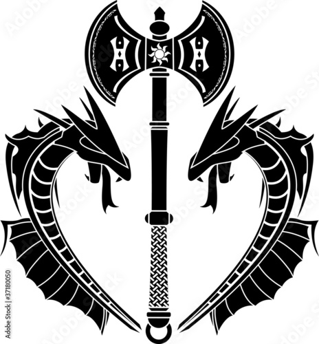 dragons and axe. stencil