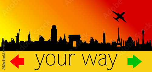 choose your way with city and plane illustration