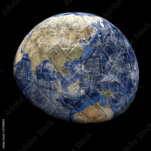 Earth blended into Yen sphere illustration
