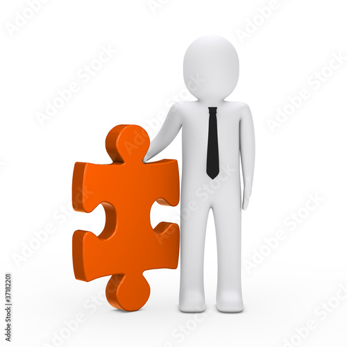 business man hold a puzzle ...