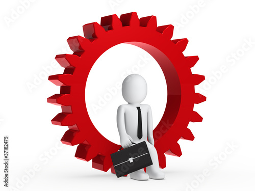 Businesman sitting in red gear