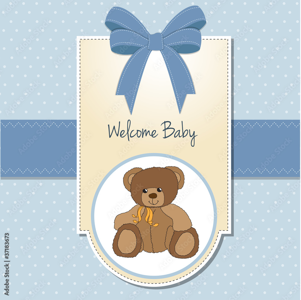 baby boy welcome card with teddy bea baby boy welcome card with teddy bea