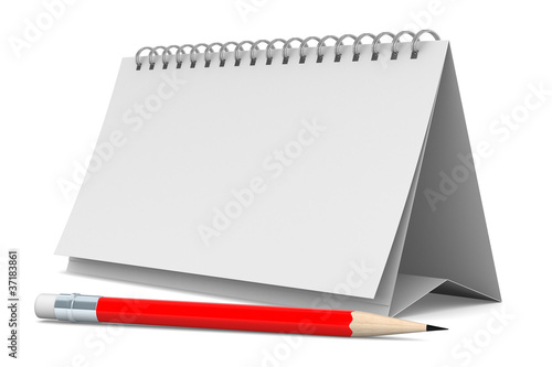 Notebook and pencil on whit...