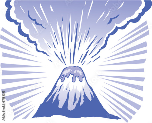 Volcano erupting in a stylized format.